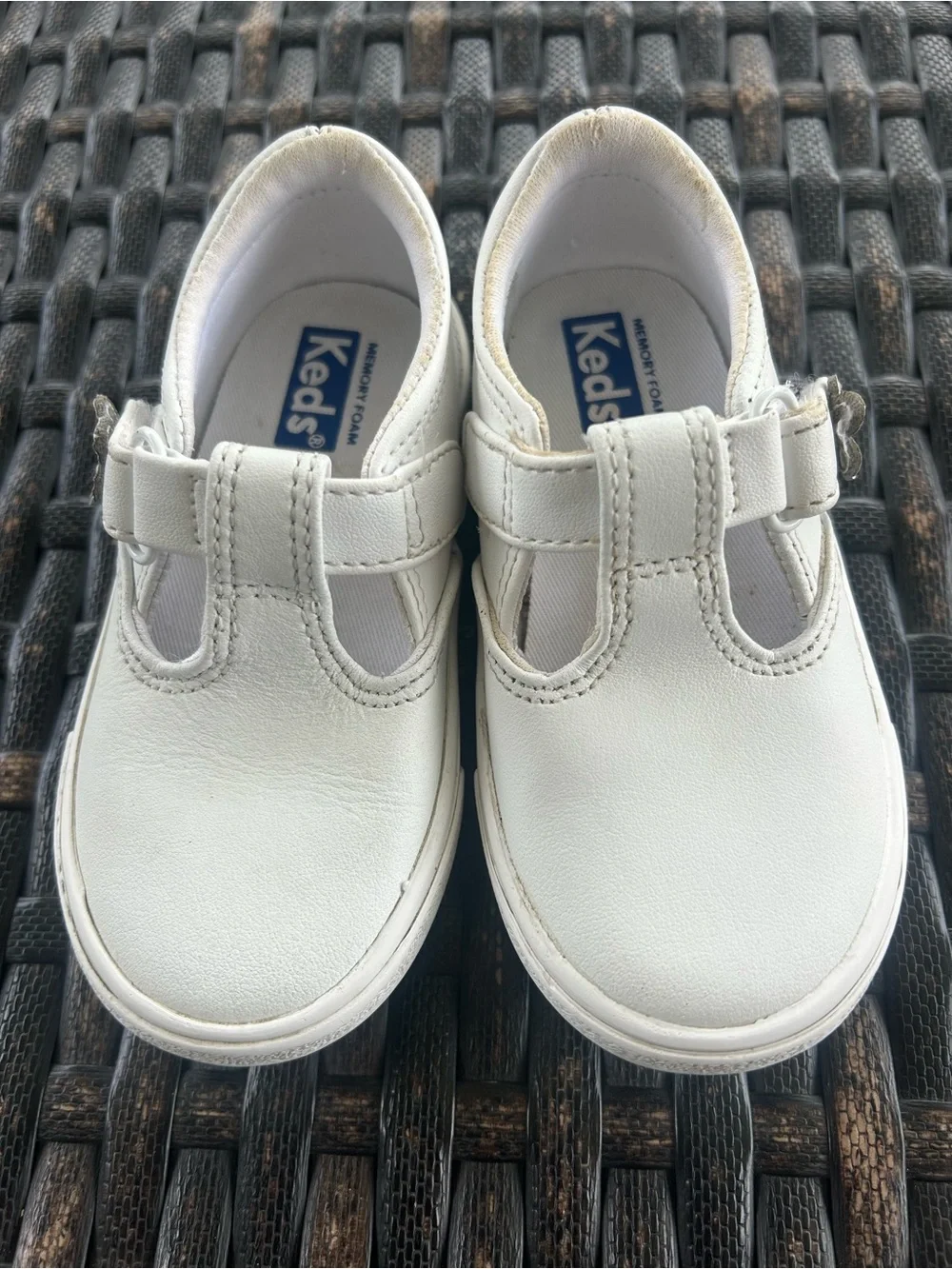 Keds White Kids T‑Strap Hook-and-Loop Sneakers